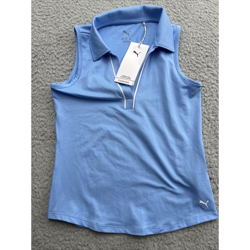 Puma Cloudspun Polo Golf Shirt Girls XS Carolina Blue Sleeveless Tennis